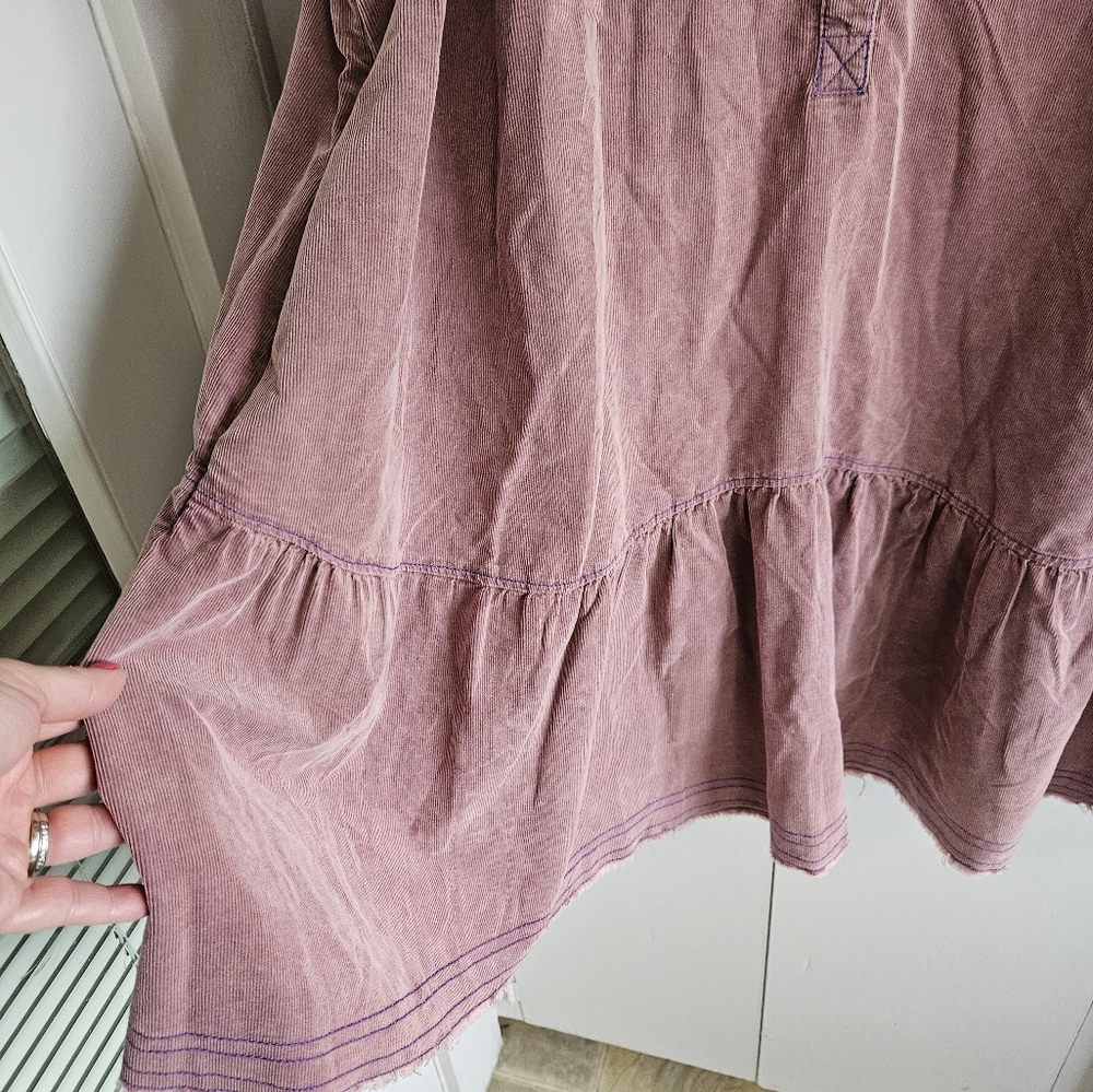NWT Pilcro ( Anthropology) flounced corduroy pink mini dress Size 1X - Picture 8 of 11